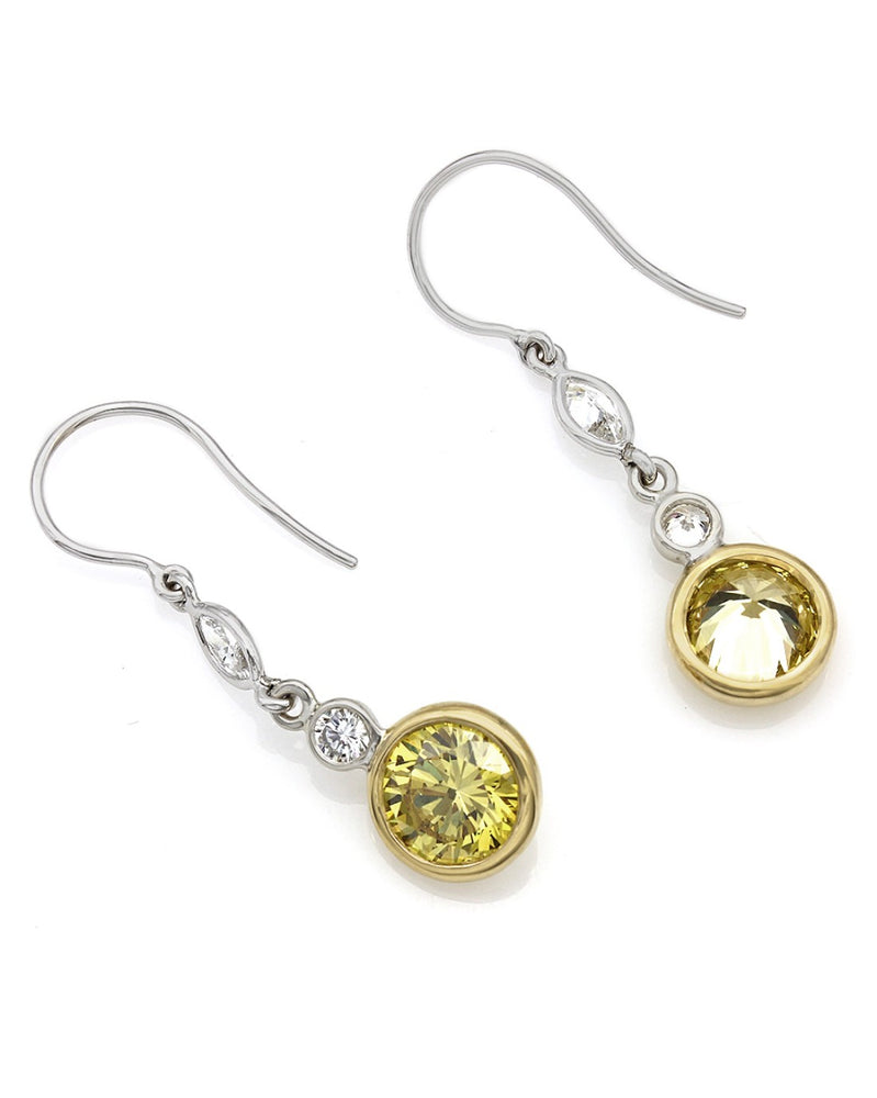 Marquise and Irradiated Yellow Round Diamond Drop Earrings