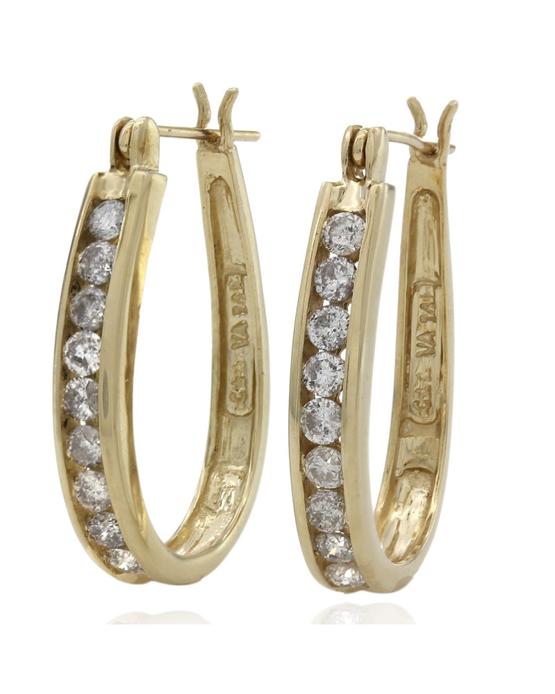 Diamond Oval Hoop Earrings