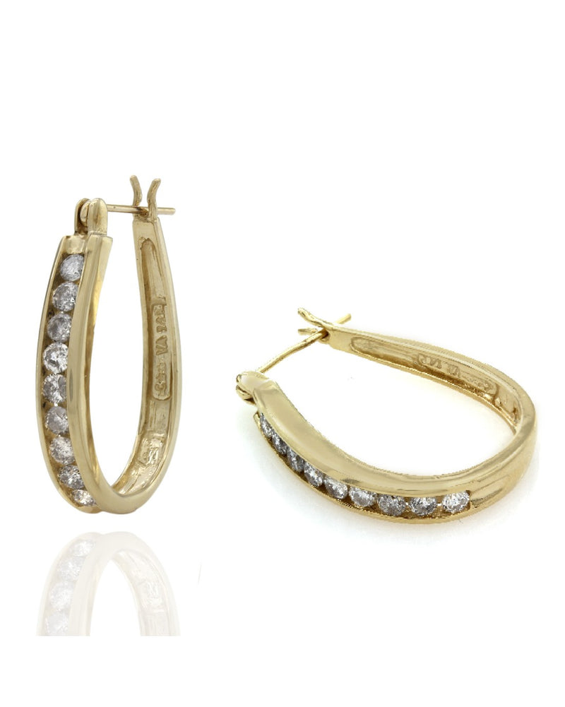 Diamond Oval Hoop Earrings