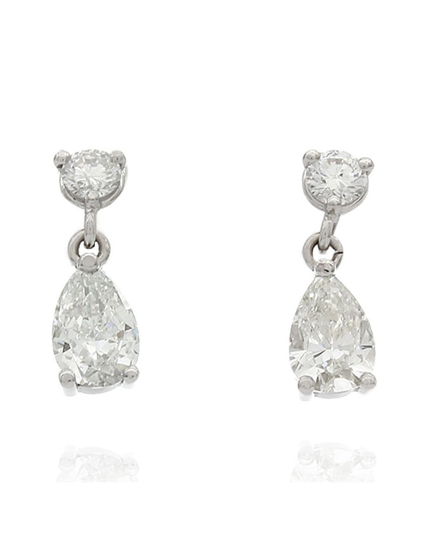 Pear and Round Diamond Drop Earrings