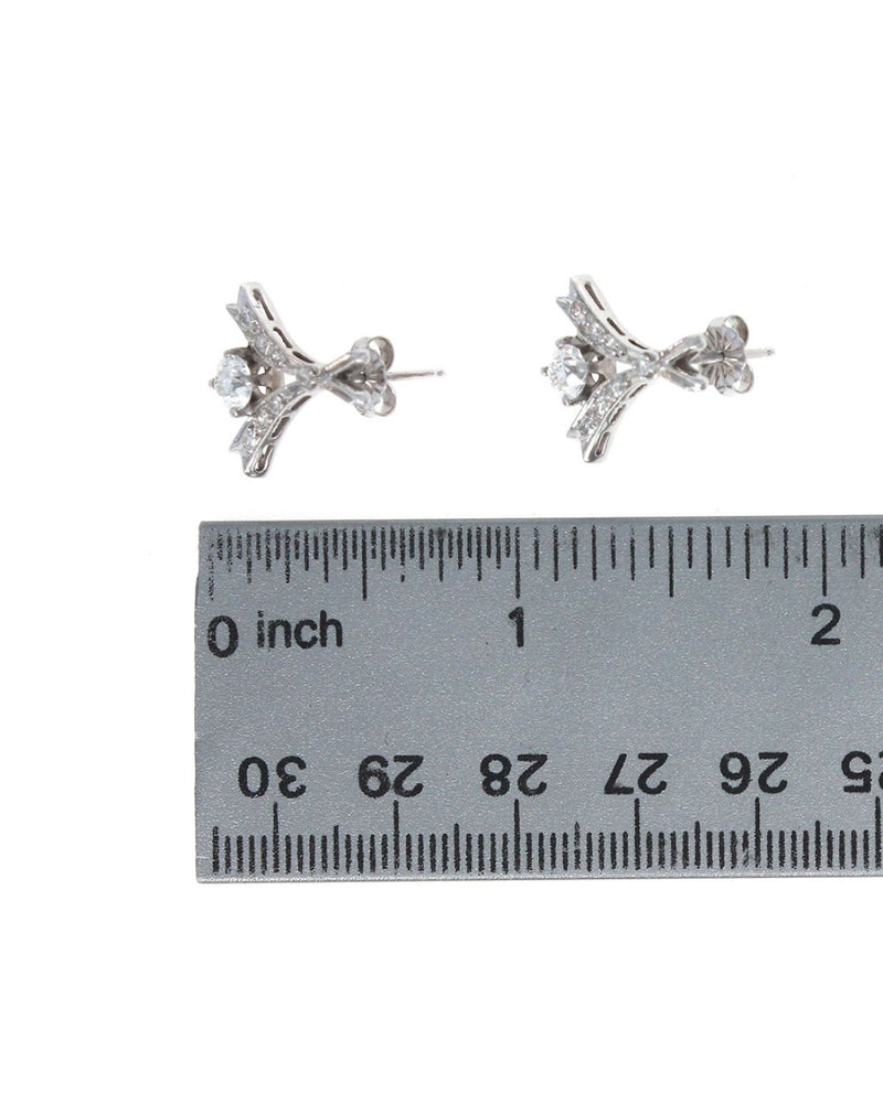 Ribbon Motif Diamond Drop Earrings