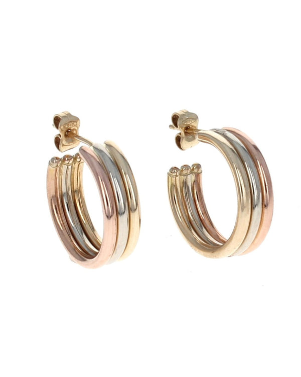 Triple Hoop Earrings in Yellow, White, and Rose Gold