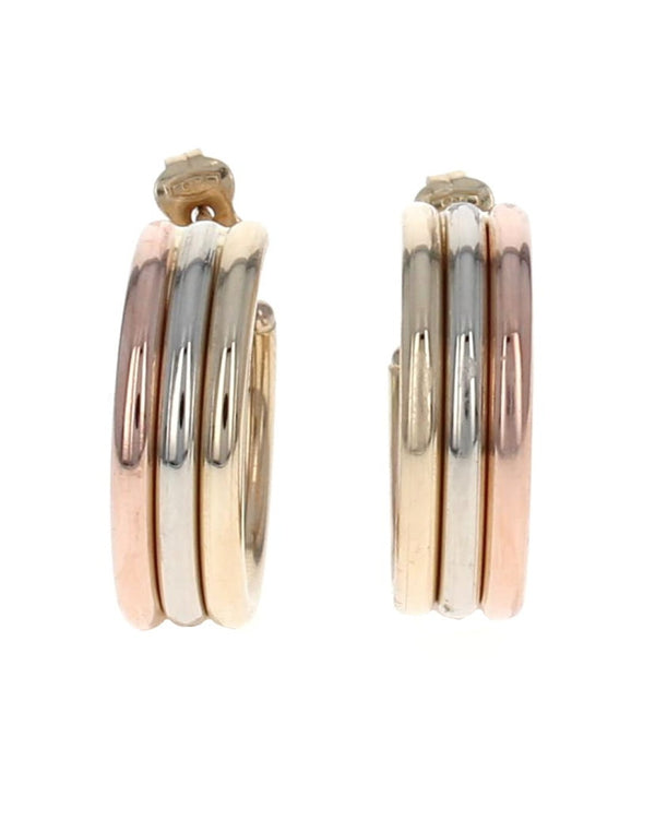 Triple Hoop Earrings in Yellow, White, and Rose Gold