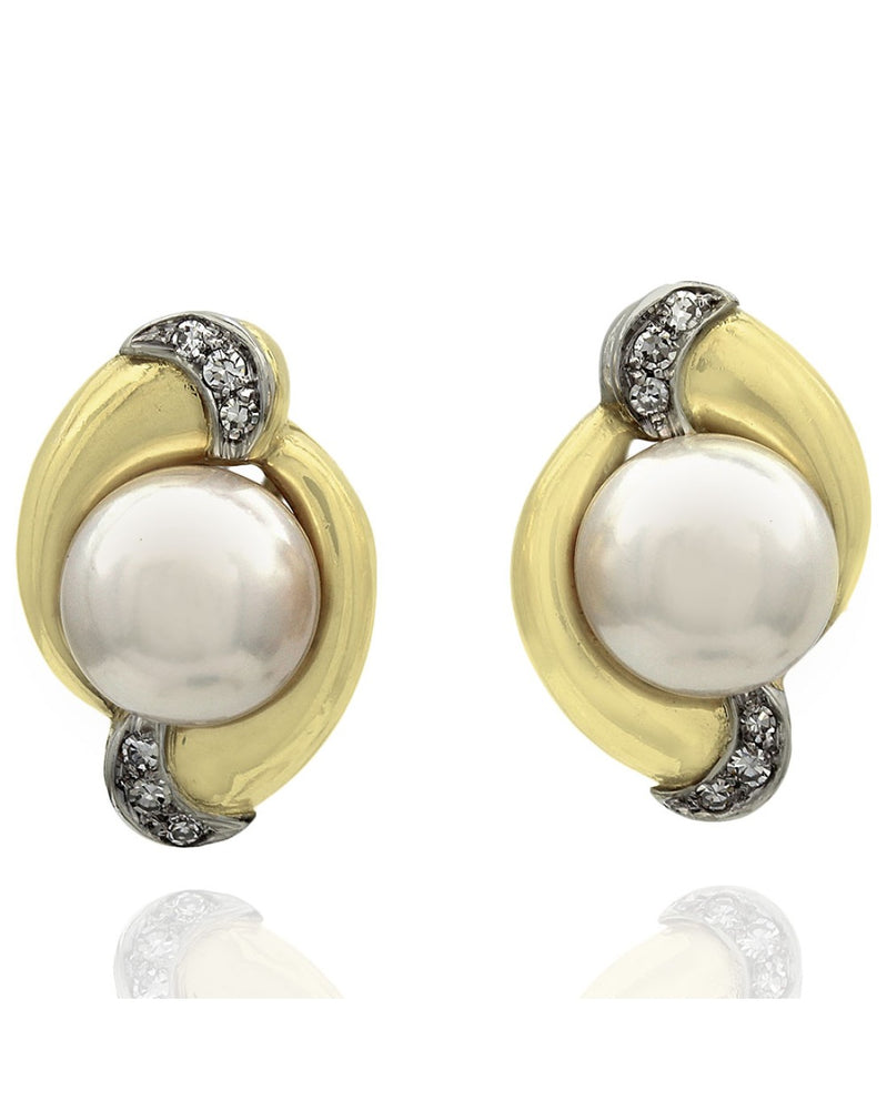 Pearl and Diamond Accent Bypass Earrings