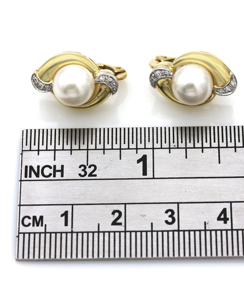 Pearl and Diamond Accent Bypass Earrings