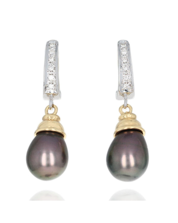 Black South Sea Pearl and Diamond Drop Earrings