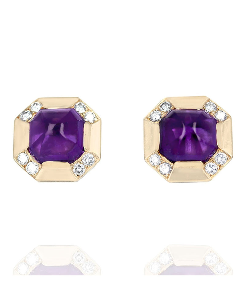 Amethyst Cabochon Diamond Octagon Earrings