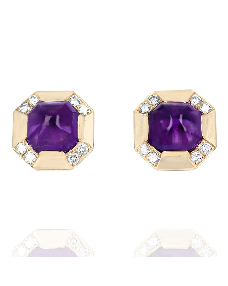 Amethyst Cabochon Diamond Octagon Earrings