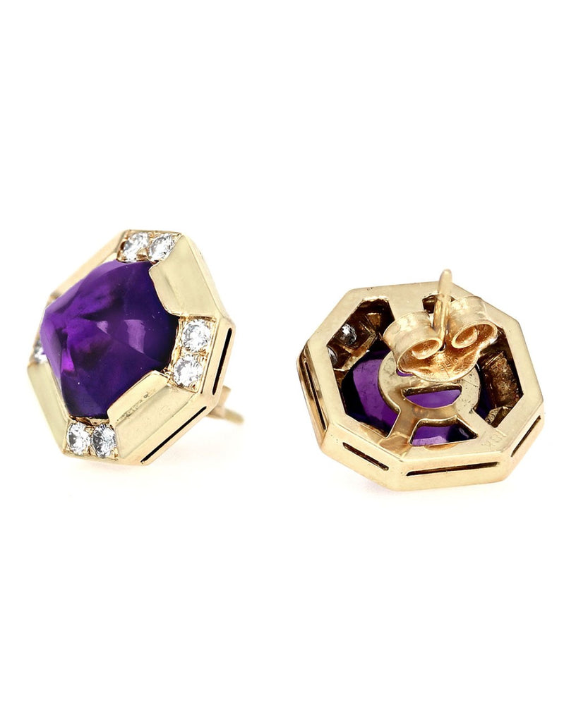 Amethyst Cabochon Diamond Octagon Earrings