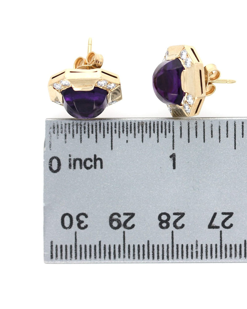 Amethyst Cabochon Diamond Octagon Earrings