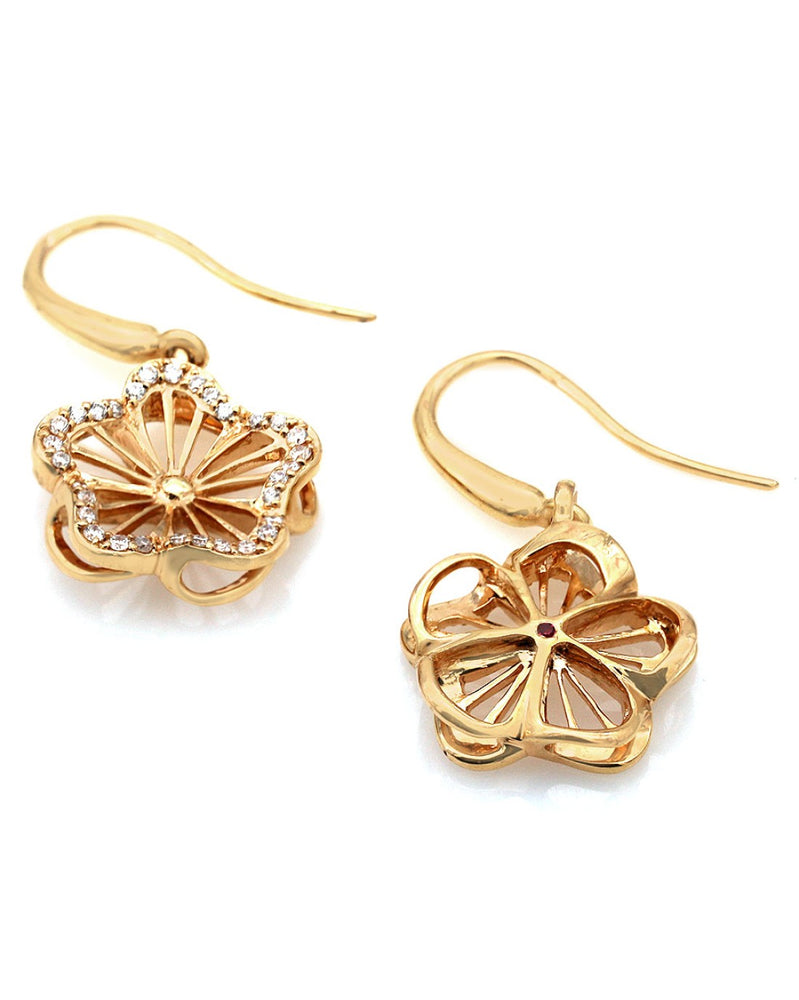 Diamond Pave Open Flower Drop Earrings