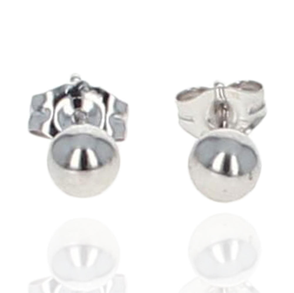 Ball Stud Earrings in White Gold