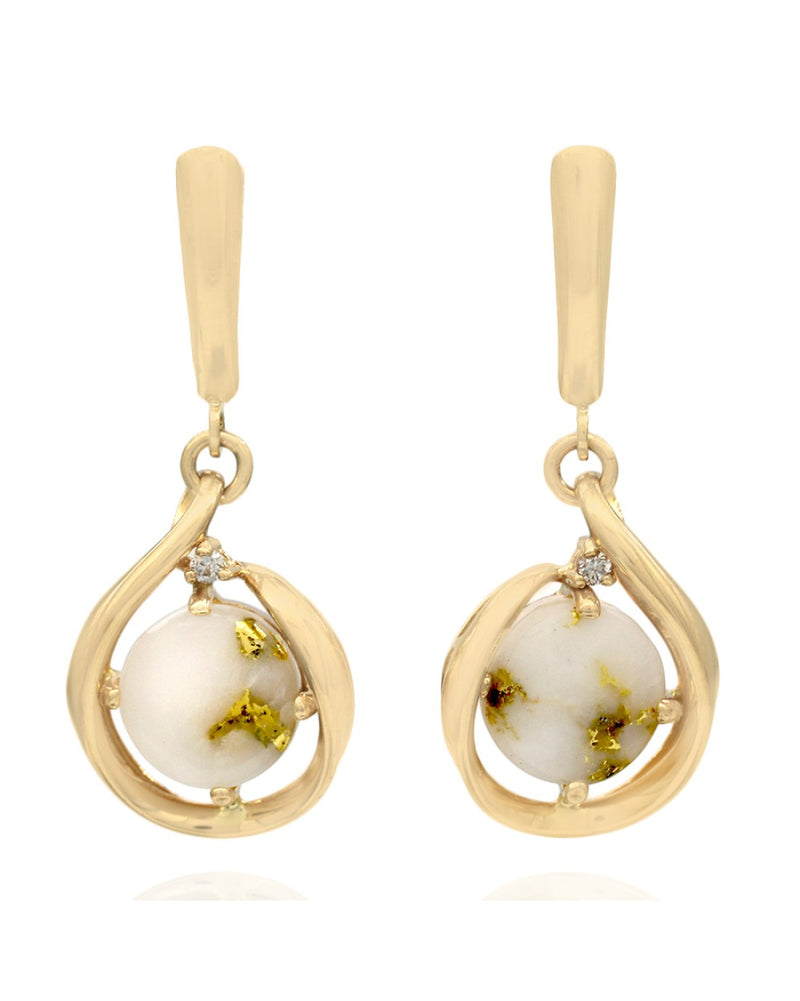 Gold in Quartz Diamond Accent Drop Earrings