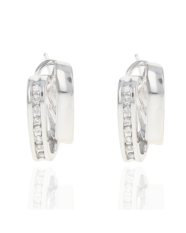 Two Row Diamond Curved Earrings