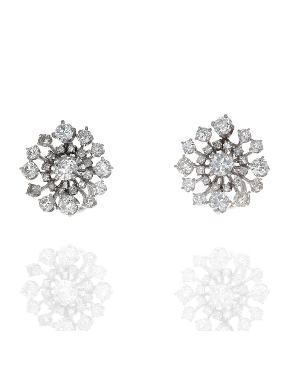 European Cut Diamond Cluster Earrings