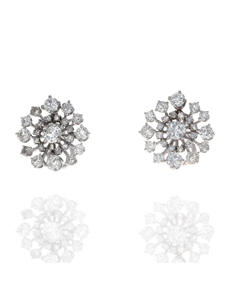 European Cut Diamond Cluster Earrings