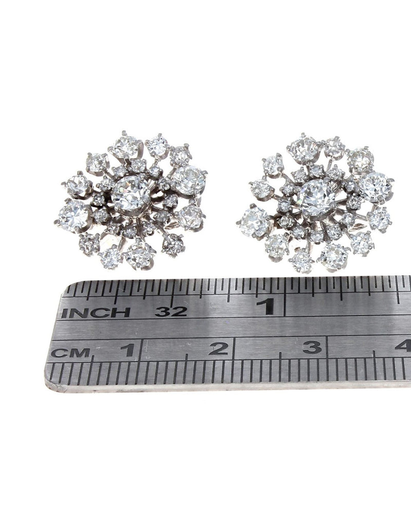 European Cut Diamond Cluster Earrings