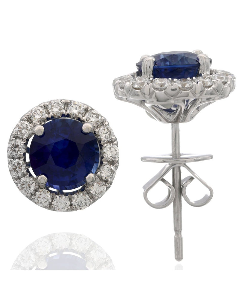 Sapphire and Diamond Halo Stud Earrings