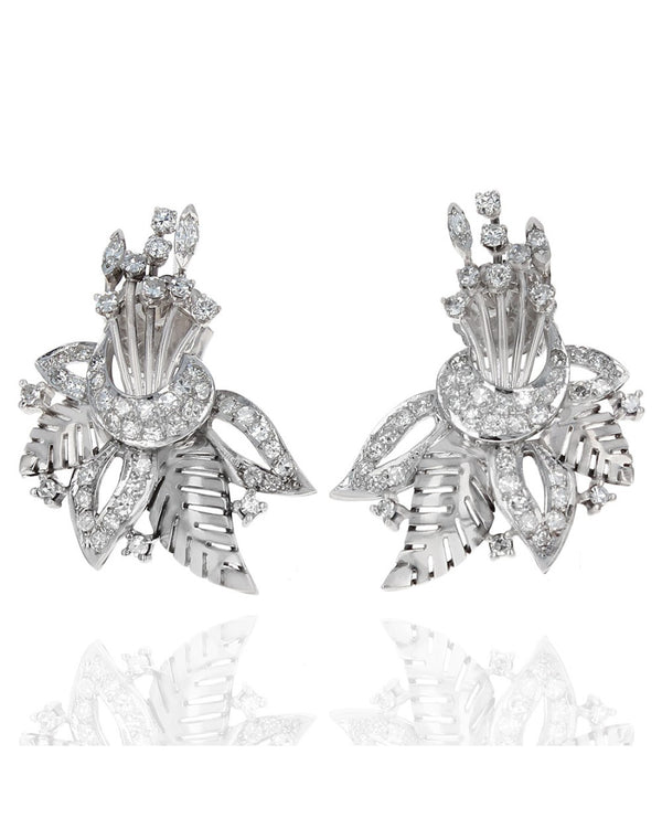 Vintage Diamond Folate Spray Earrings