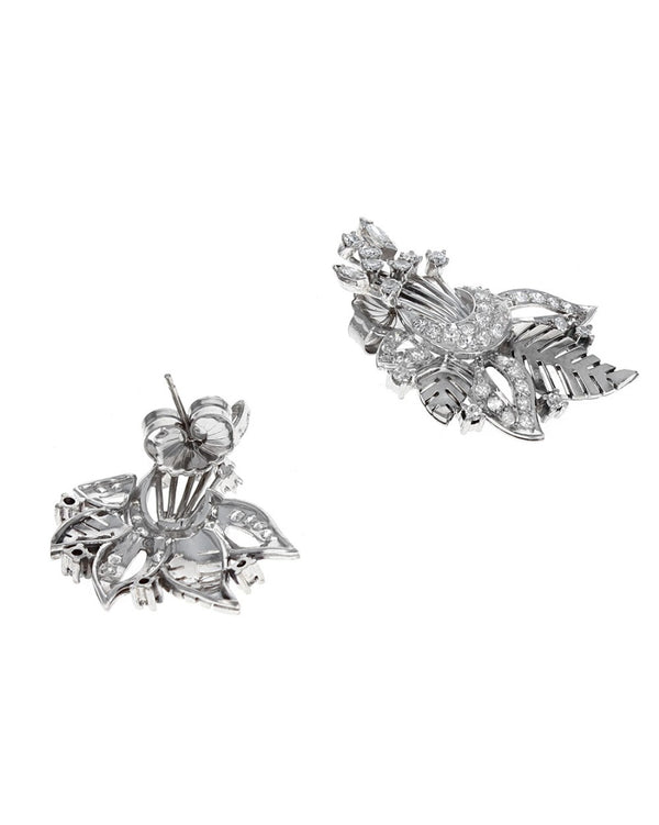 Vintage Diamond Folate Spray Earrings