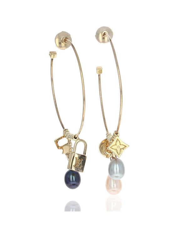 Louis Vuitton Pearl and Monogram Charm Hoops