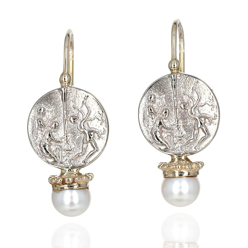 Pearl and Bacchus God Coin Replica Earrings