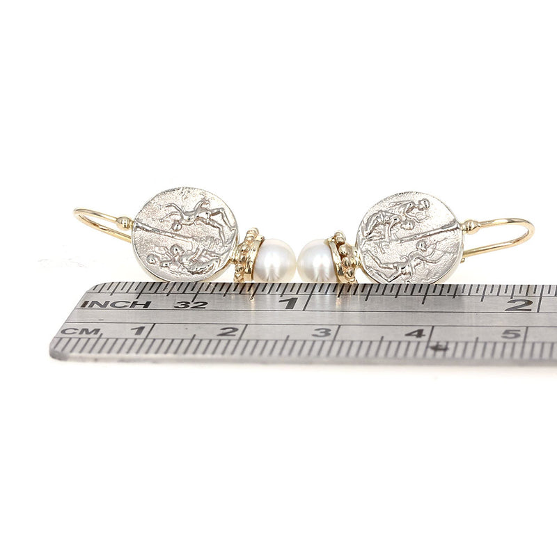 Pearl and Bacchus God Coin Replica Earrings