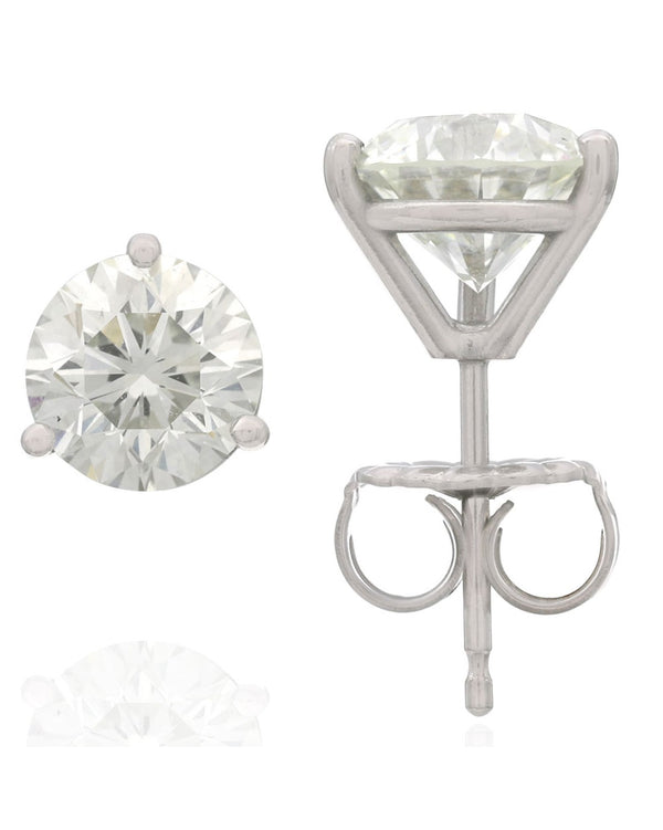 GIA Certified Round Brilliant Cut Diamond Martini Stud Earrings in 14KW