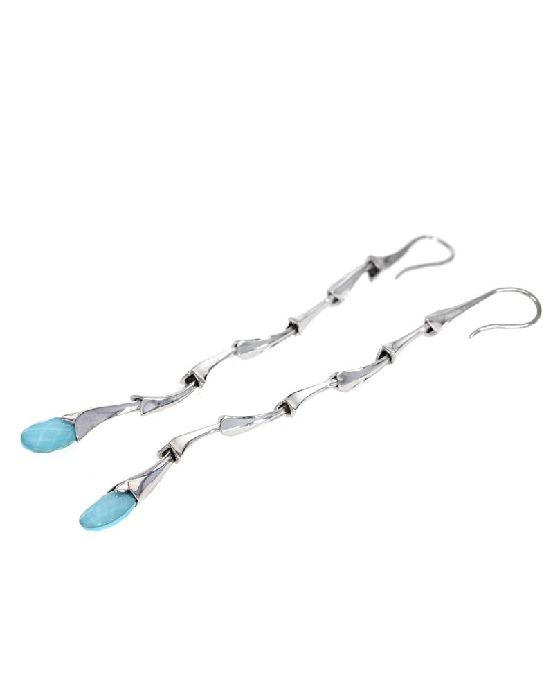 Synthetic Turquoise Quartz Doublet Dangle Earrings