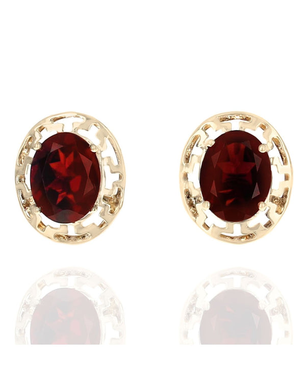 Oval Garnet Cut Out Stud Earrings