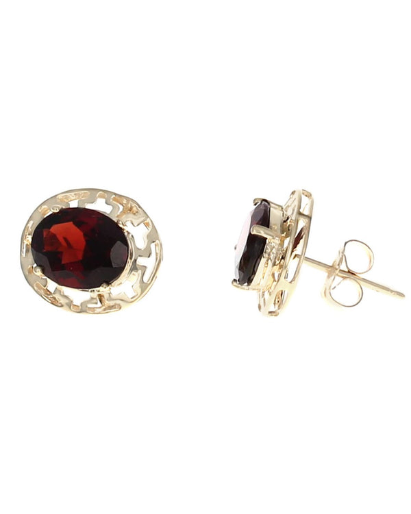 Oval Garnet Cut Out Stud Earrings