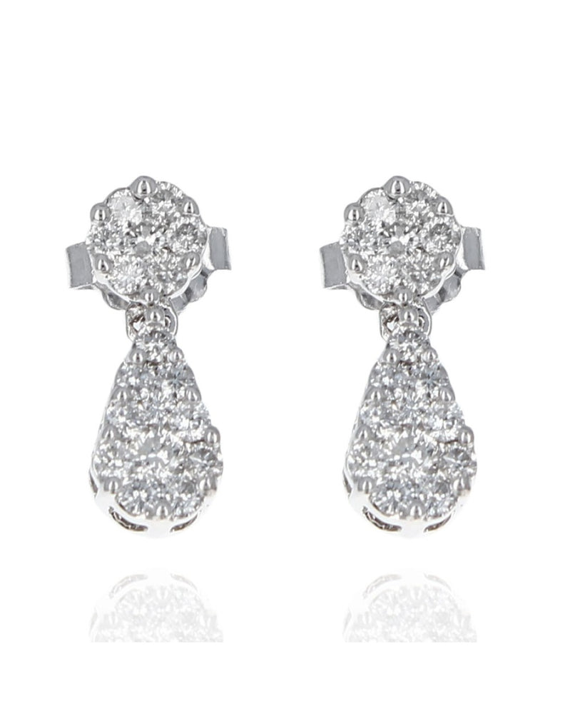 Pear Shaped Diamond Cluster Drop Earrings