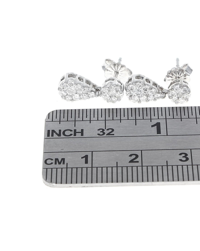 Pear Shaped Diamond Cluster Drop Earrings