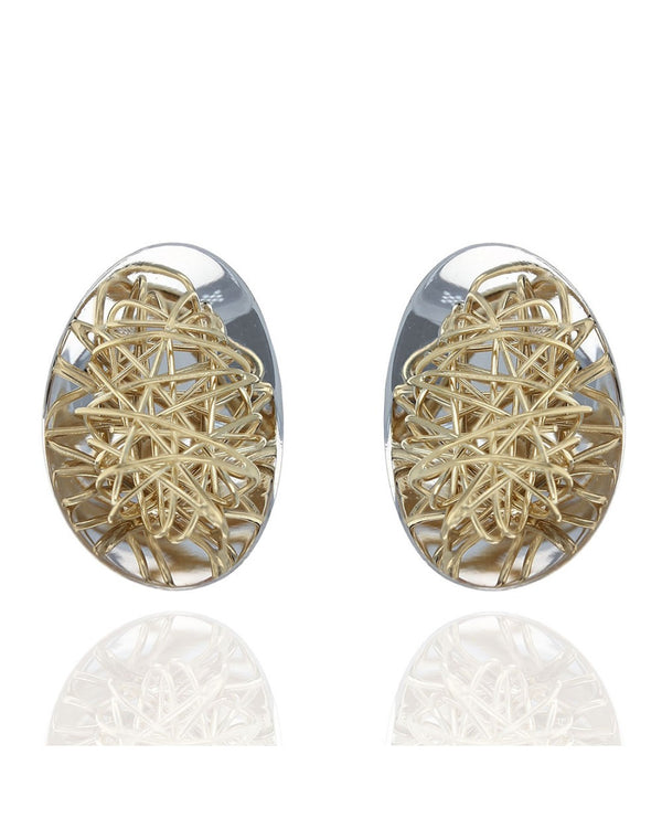 Quadri 2 Tone Concave Wire Nest Earrings