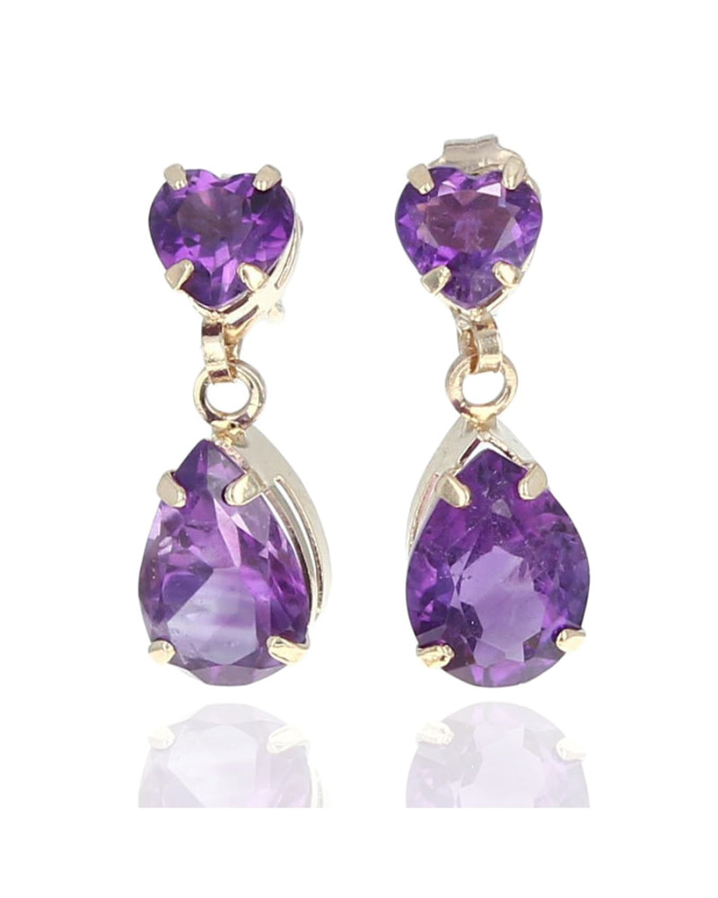 Pear and Heart Shaped Amethyst Drop Earrings