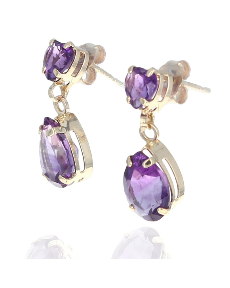 Pear and Heart Shaped Amethyst Drop Earrings