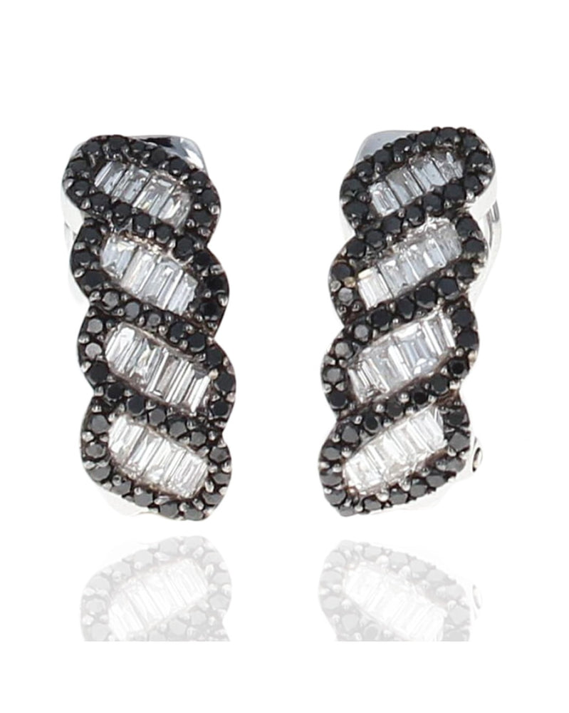 Baguette and Black Diamond Crossover Earrings