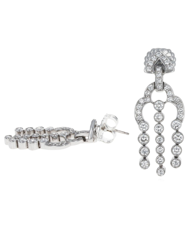 Diamond 3 Row Dangle Earrings