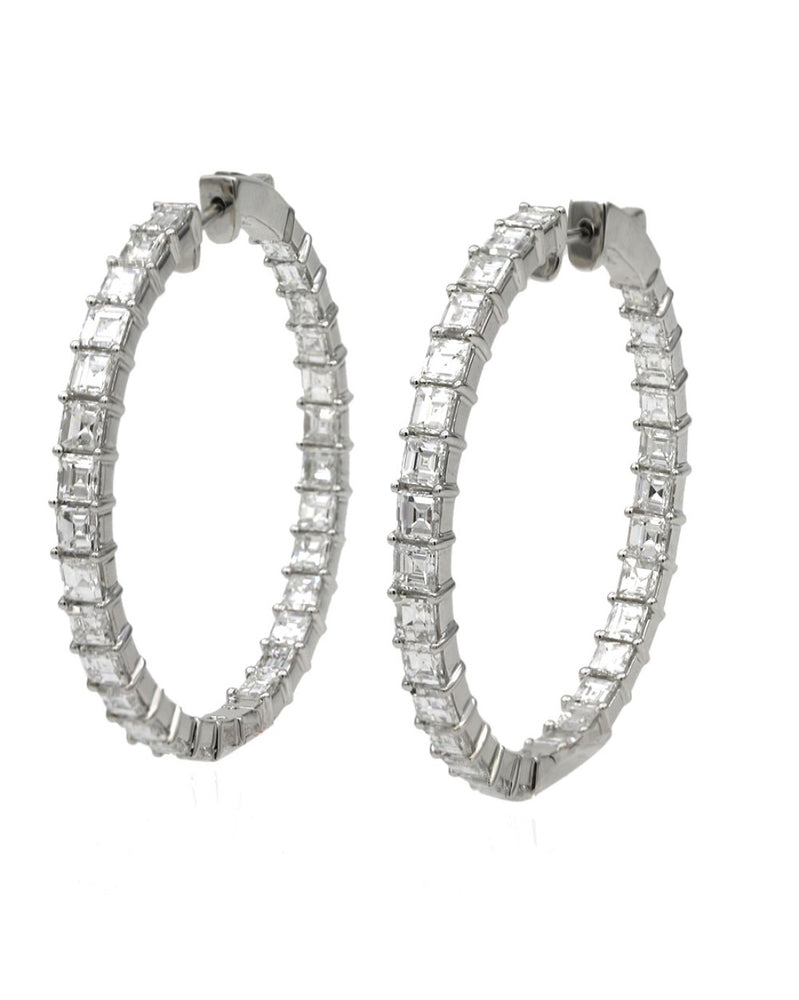 Baguette Diamond Inside Outside Hoops