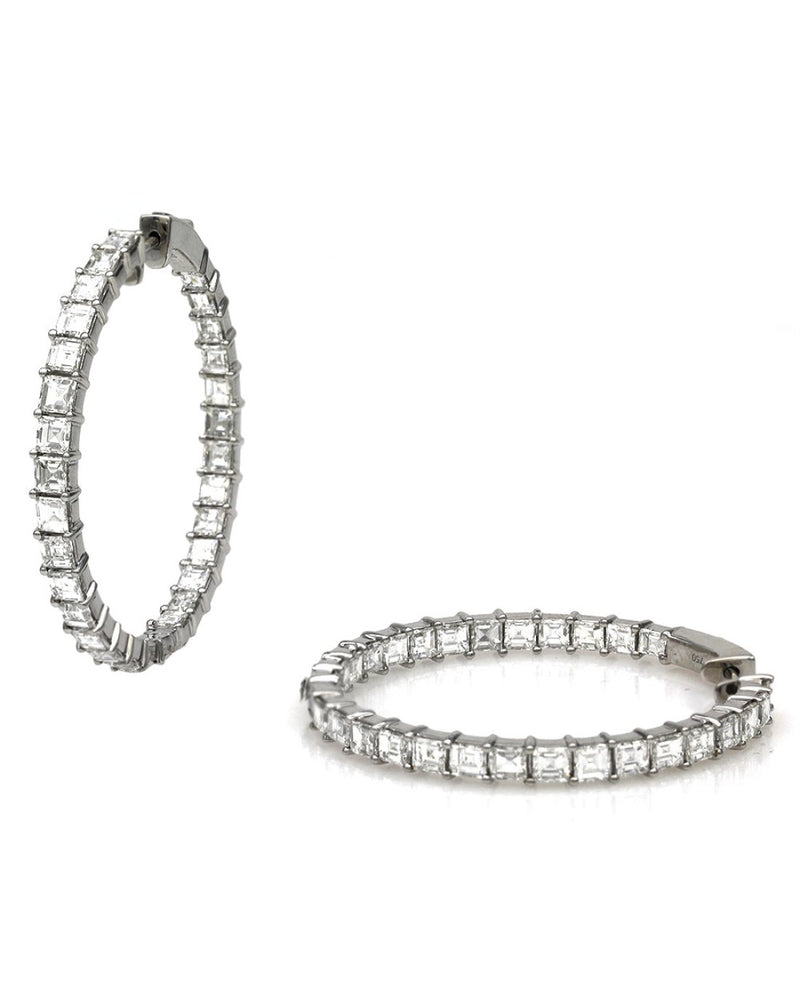 Baguette Diamond Inside Outside Hoops