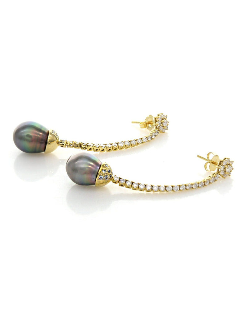 Tahitian Pearl and Diamond Dangle Earrings