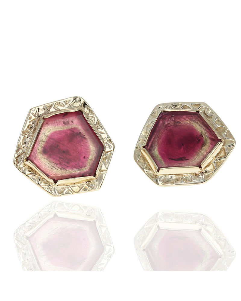 Geometric Pink Tourmaline Slice Earring and Pendant Set