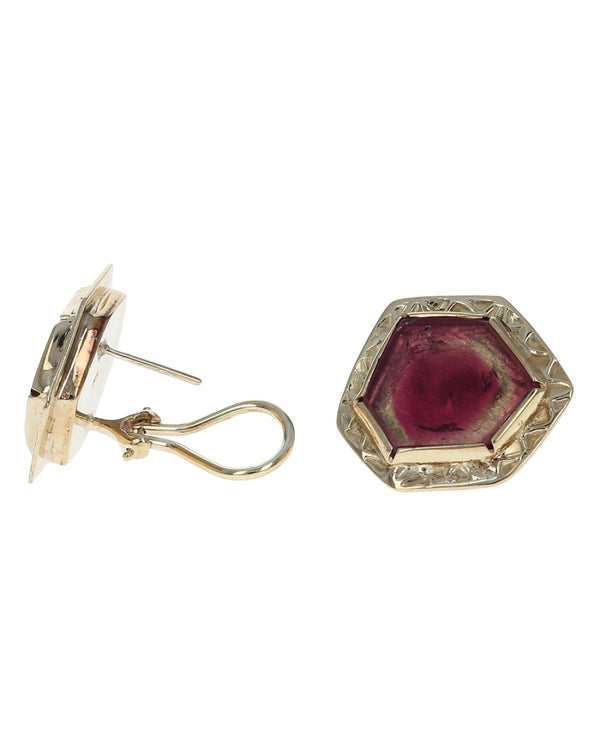 Geometric Pink Tourmaline Slice Earring and Pendant Set