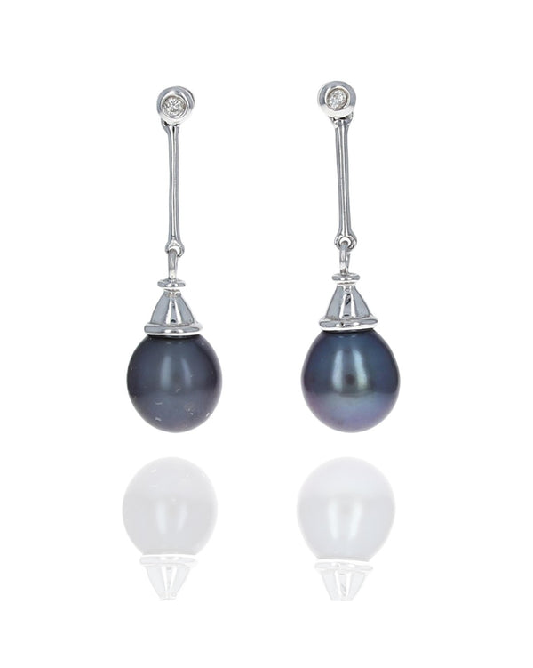 Tahitian Black Pearl and Diamond Accent Drop Earrings