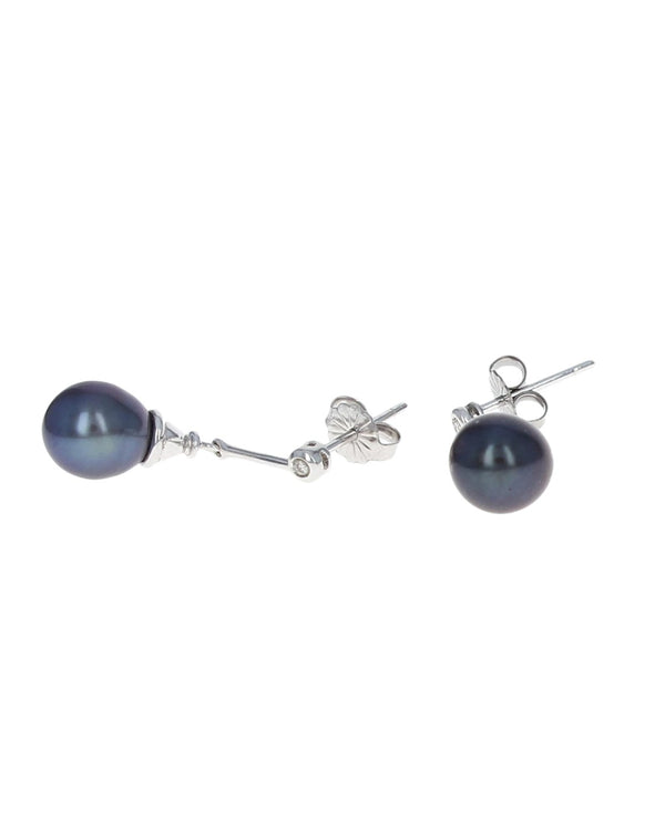 Tahitian Black Pearl and Diamond Accent Drop Earrings