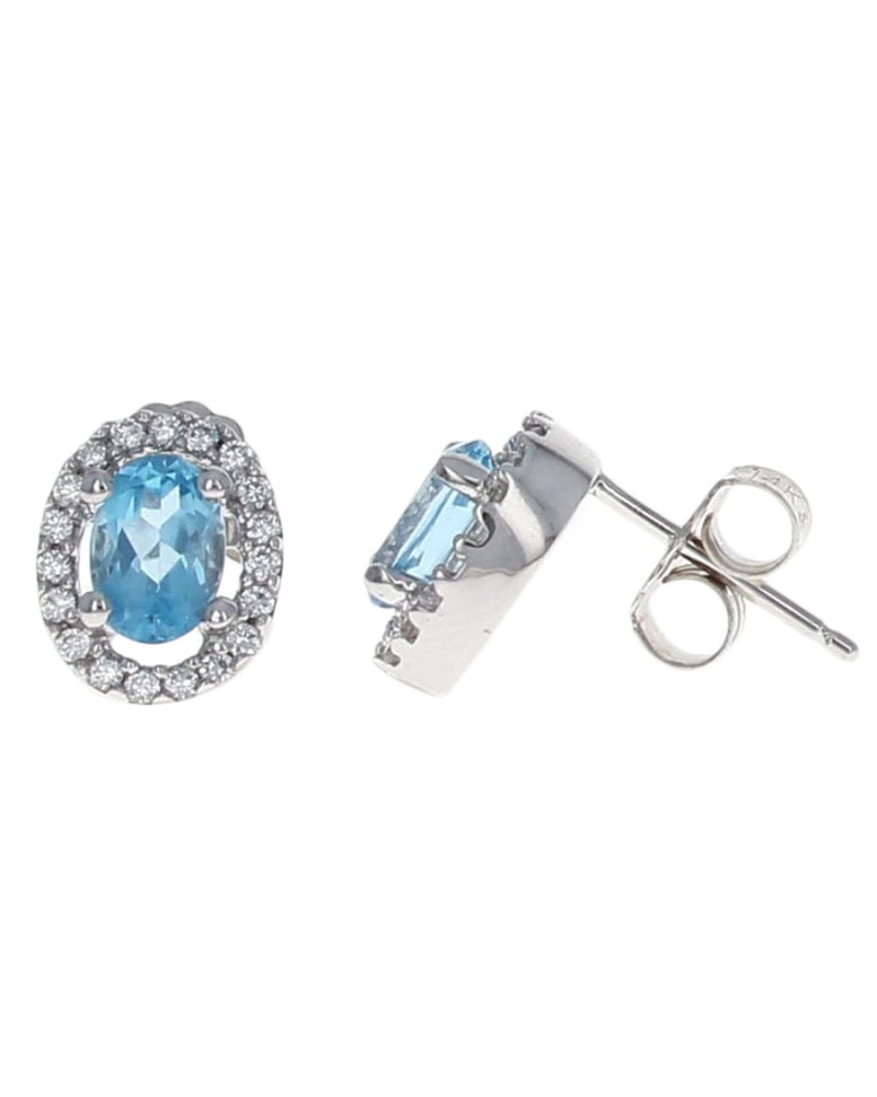 Swiss Blue Topaz and Diamond Halo Studs