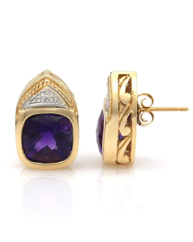 Amethyst and Diamond Pentagon Shape Earrings