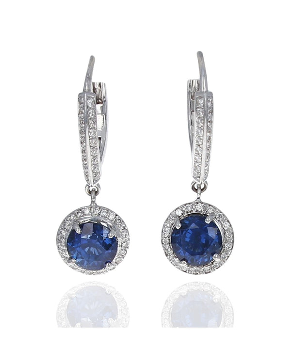 Sapphire and Diamond Halo Drop Earrings