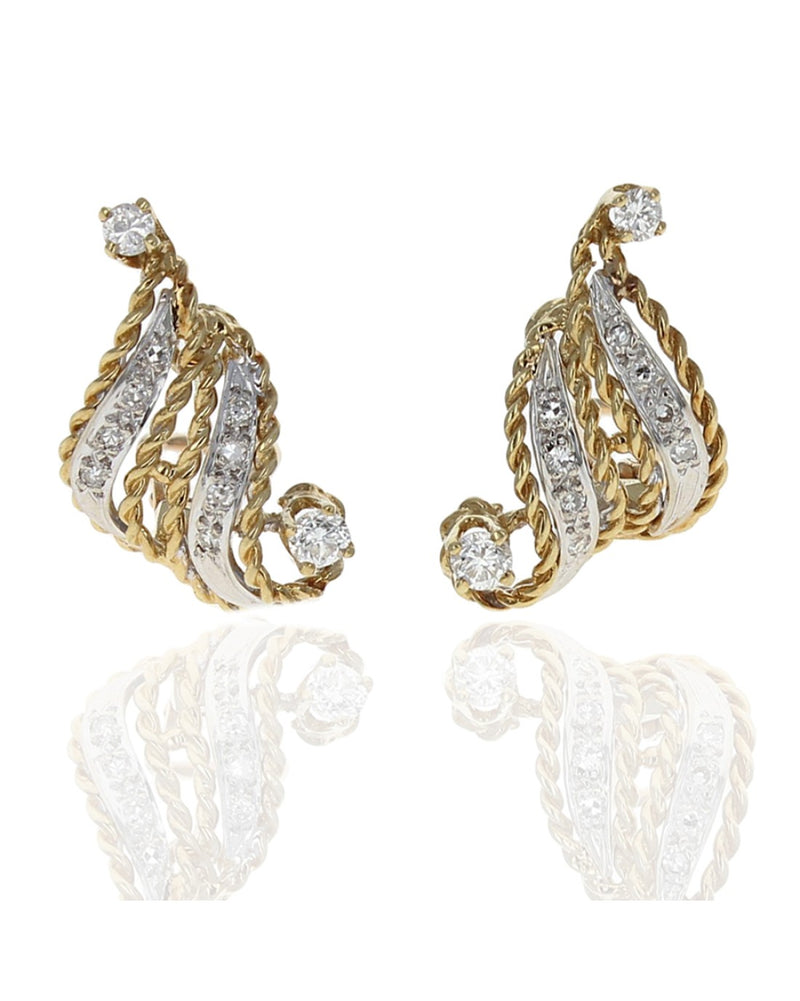 2 Row Rope Motif Diamond Earrings