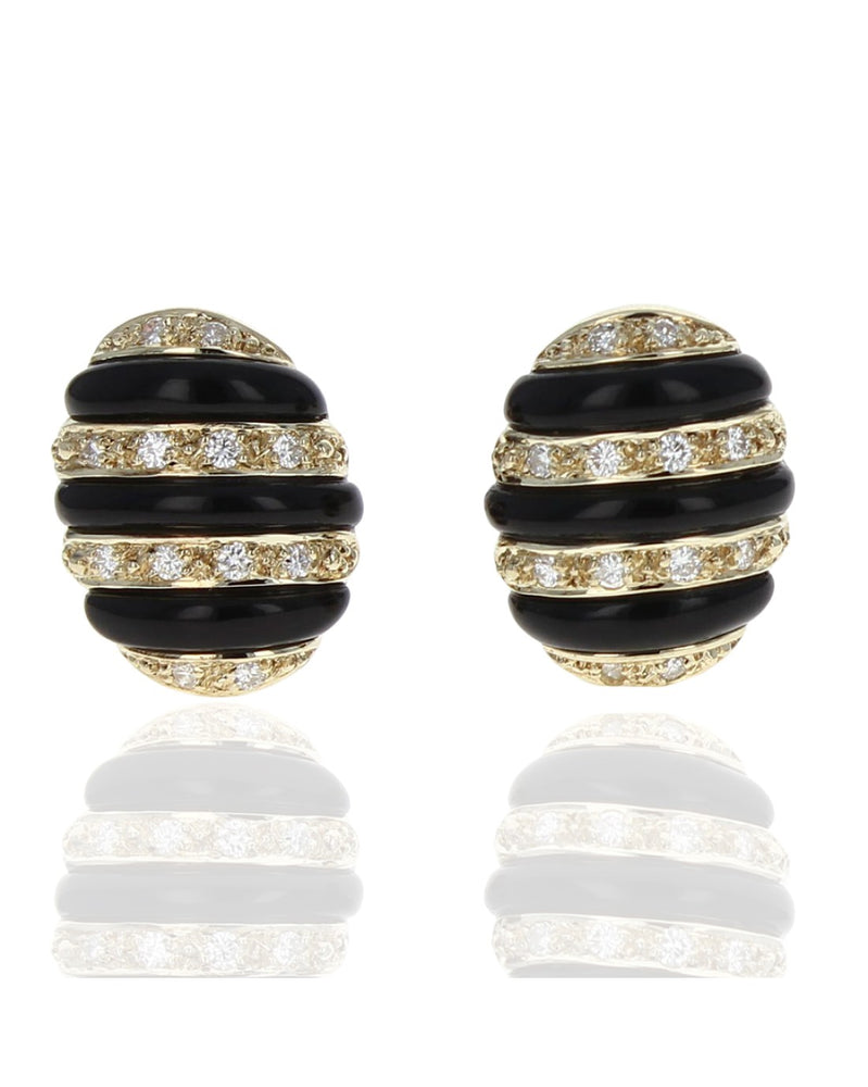 7 Row Alternating Diamond and Black Onyx Oval Earrings